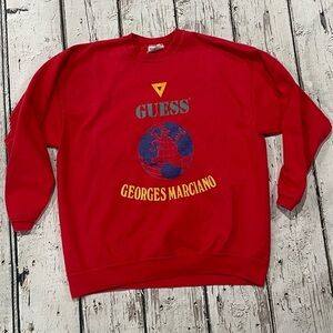 Vintage Georges Marciano Red Fashion 1980s Crewneck Jumper Sweatshirt